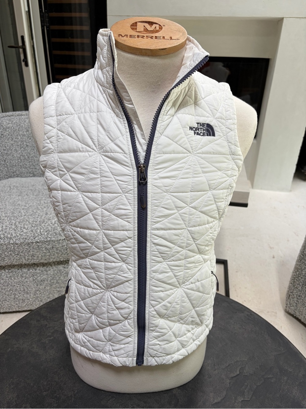 The North Face White Quilted Insulated Vest with Contrast Zip